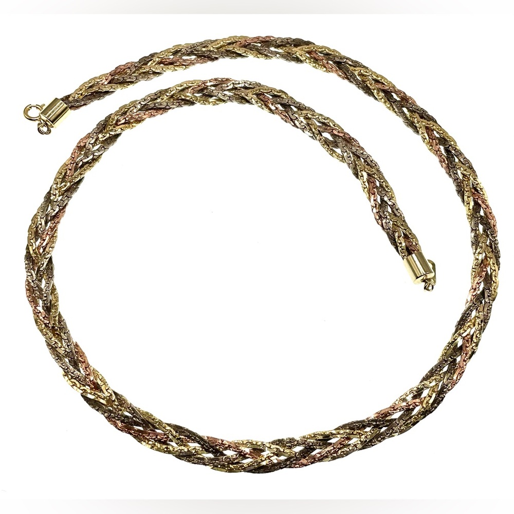 Vintage Braided Silver Gold and Rose Tone 4 Braided Chain Necklace 25”